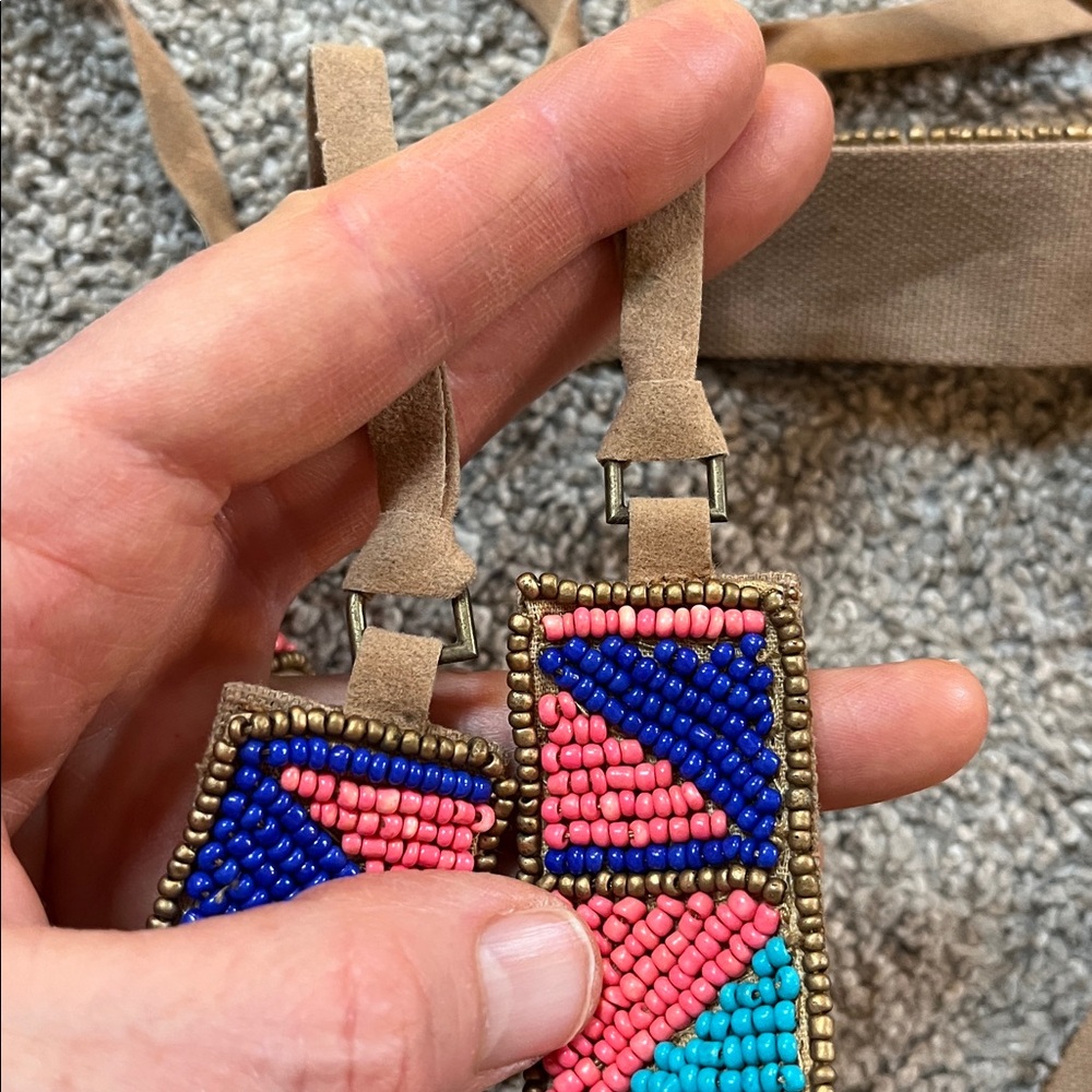 Vegan Leather Vibrant Turquoise Navy Coral and Bronze Beaded tie belt 64 inches - Picture 14 of 16